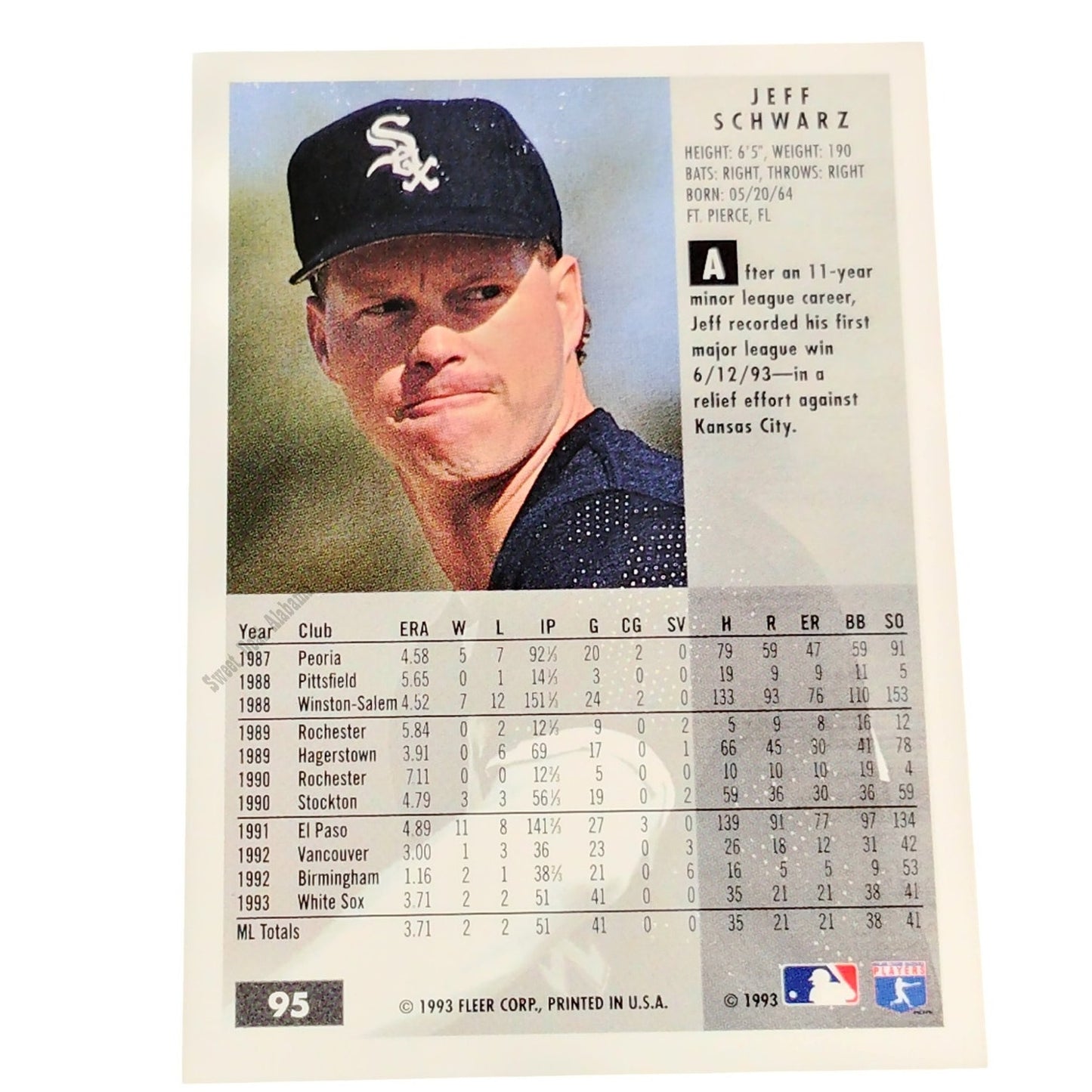 Jeff Schwarz, Chicago White Sox #95, 1994 Fleer Baseball Collector's Card