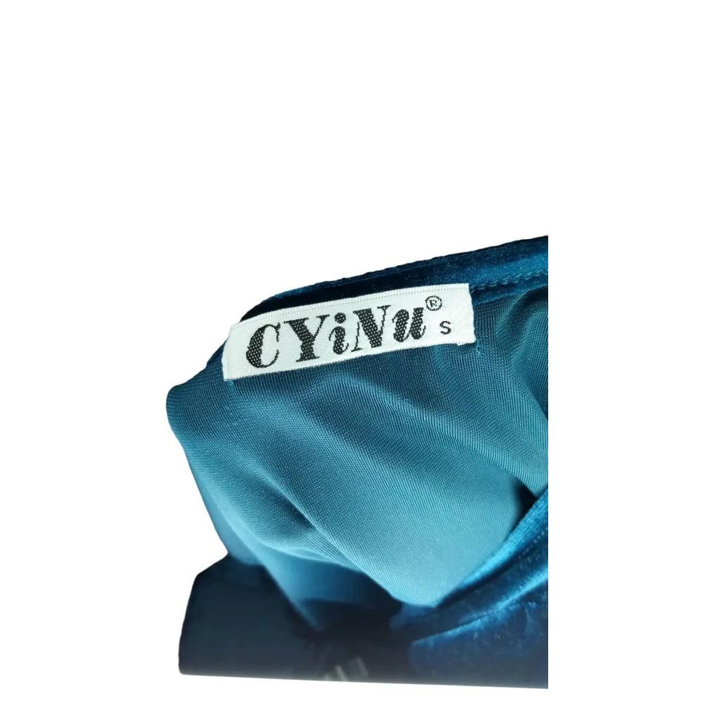 CYiNu V-Neck Wrap Velvet L/S Elegant Bodycon Ruched Maxi Dress, Peacock Blue, SM