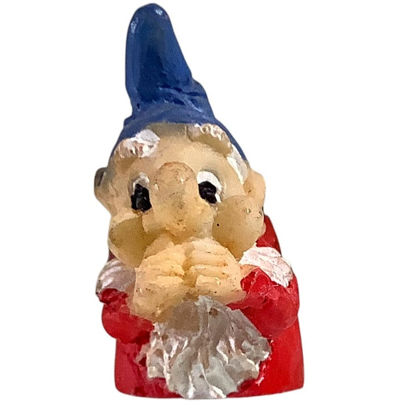 Vintage Miniature Wooden Gnome Figurine, Turned Ornament, 1-1/8"H x 1-1/2"L