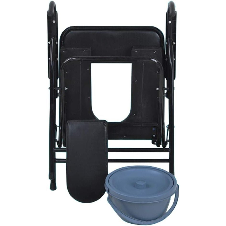 4-in-1 Folding Steel Bedside or Raised Commode, Shower Chair, Black, 330lbs Cap.