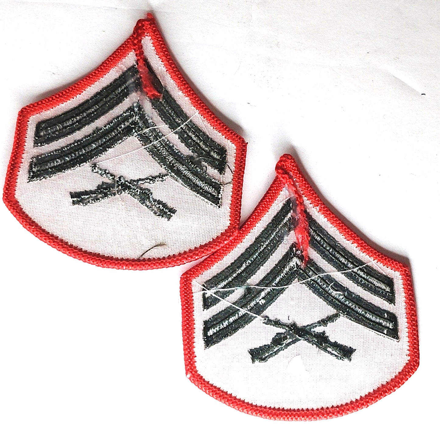 USMC Corporal E‑4 Chevrons Green on Red Female Size 2-7/8" × 3‑1/4" Patch Pair