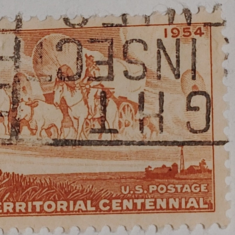 1954 3¢ Kansas Territorial Centennial Stamp – Scott #1061 – Covered Wagon & Oxen
