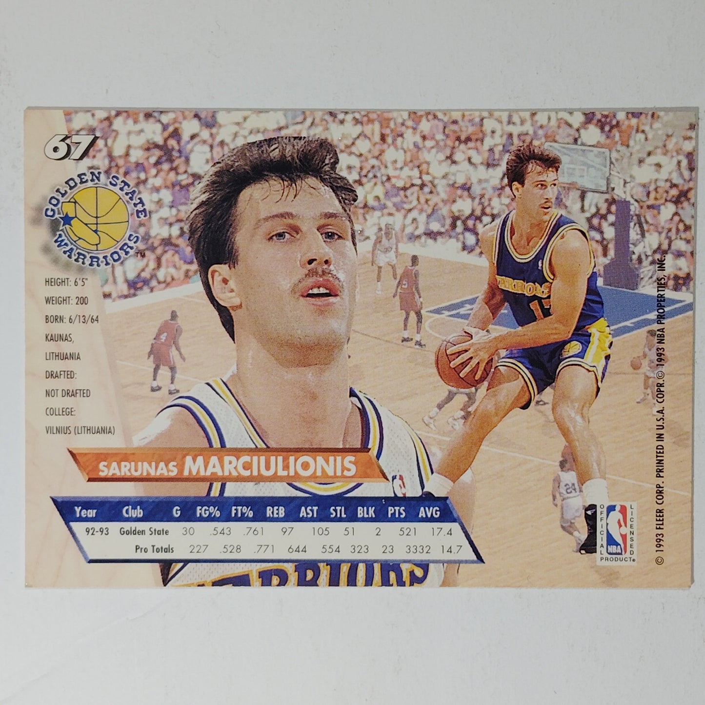 1993–94 Ultra Sarunas Marciulionis #67 – Warriors Guard VG/EX (Off-Center Foil)