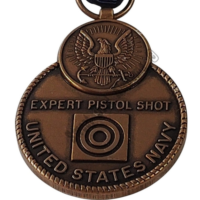 U.S. Navy Expert Pistol Shot Medal Pinback, 1-1/4"D x 3"H Overall