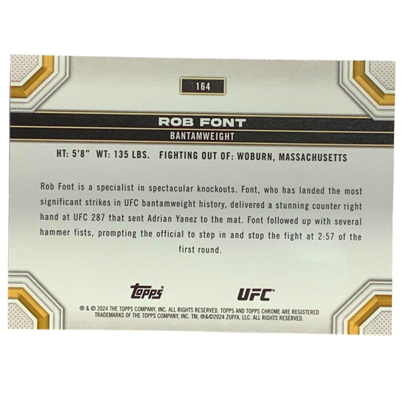 Rob Font, UFC Bantemweight, Card 164, 2024 Topps Chrome UFC, NM+
