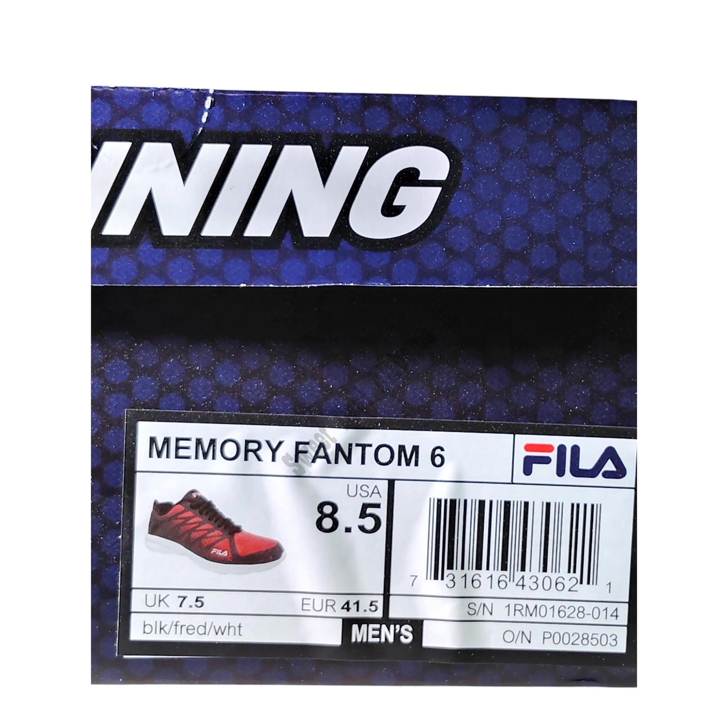 FILA Fantom 6 Men's Running Shoes, Memory Foam, Size 8.5, Red/Black, NIB