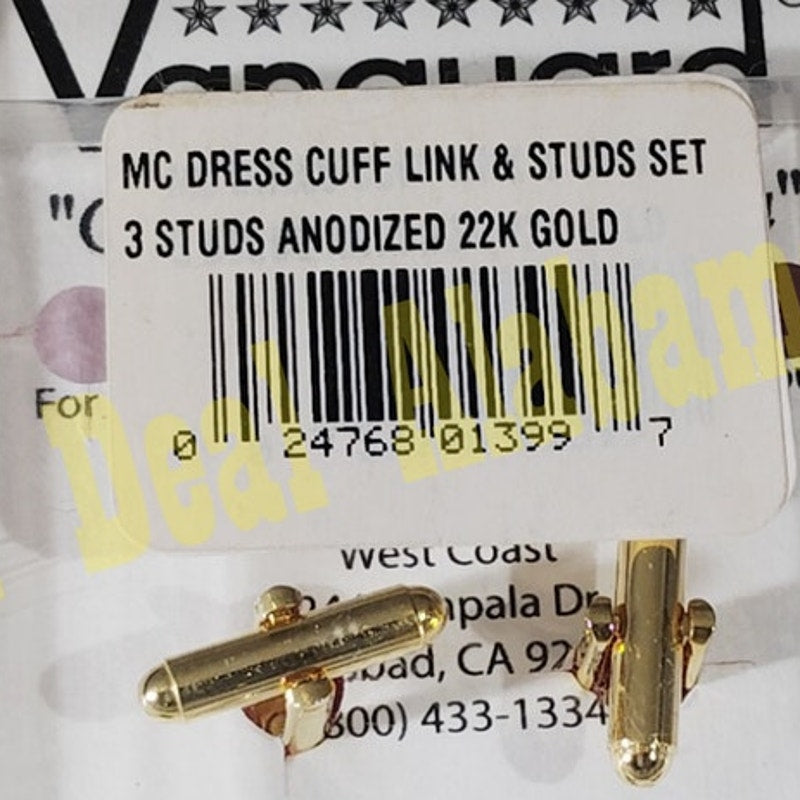 Marine Corps Anodized 22k Gold Cufflinks & Studs Set, Cuff Links and 3 Studs