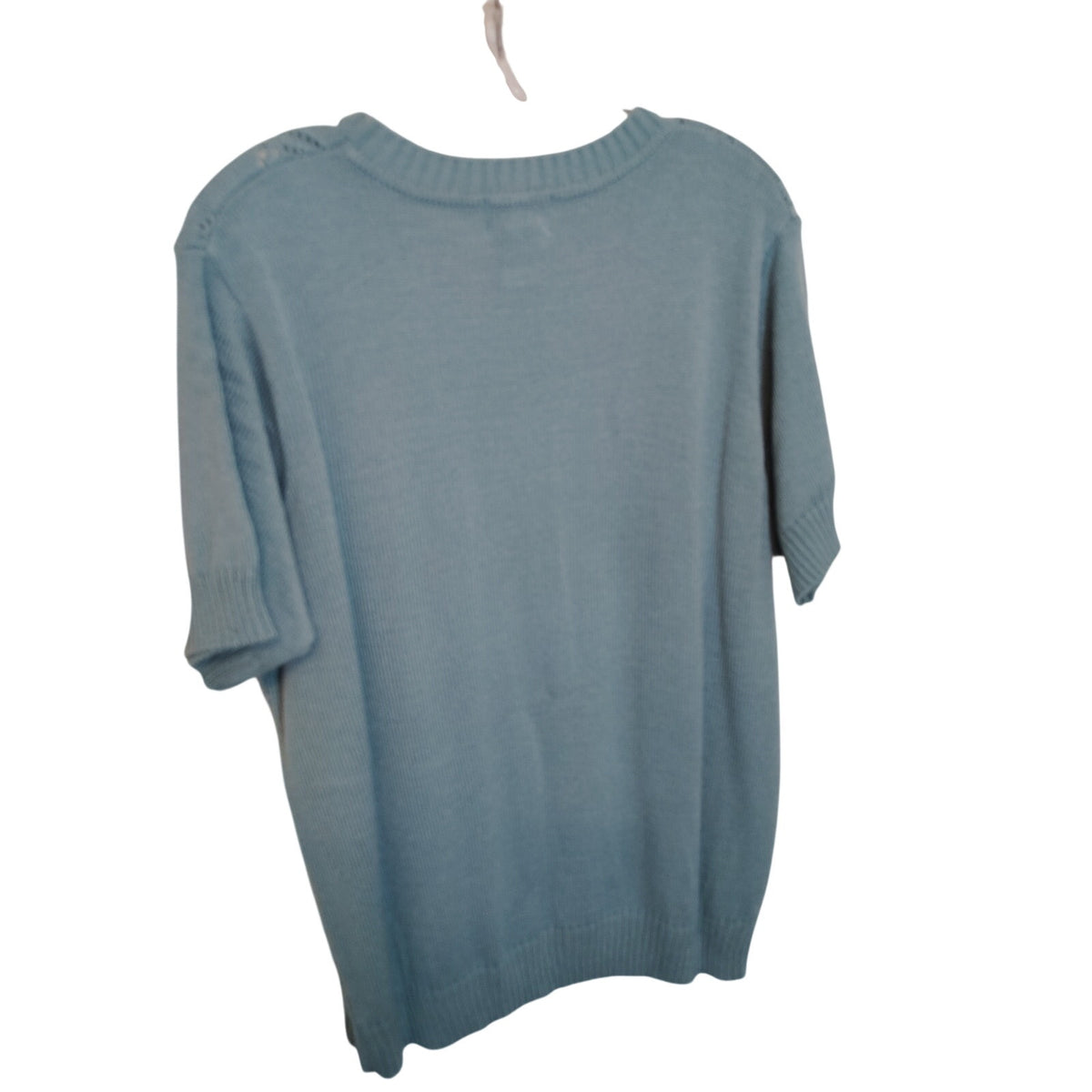 Vicki Wayne Sage Blue Pointelle Short Sleeve Sweater Women’s XL Estate Acrylic