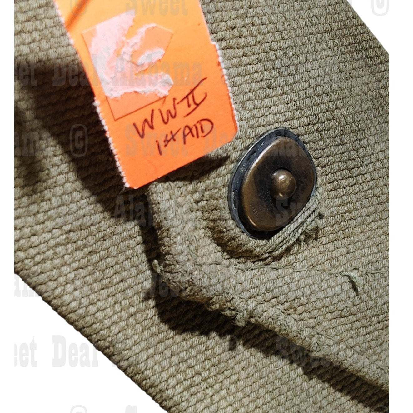 WWII Canvas First Aid Pouch for Compress, USGI Field Gear w/o Clip 5-1/2 x 3-3/8