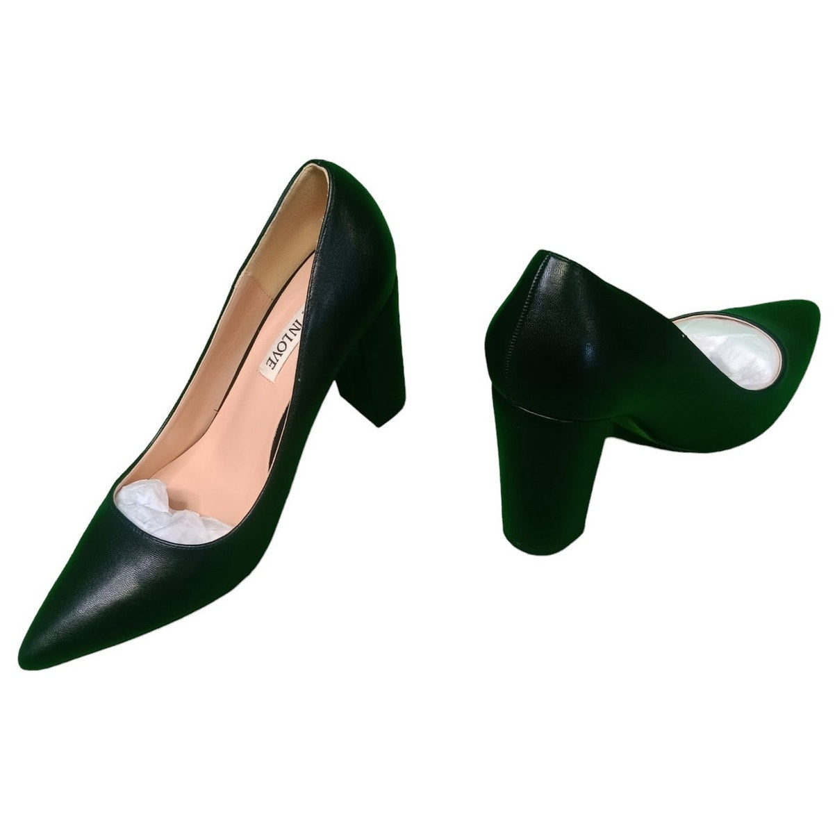 JOY IN LOVE Chunky High Block Heel Pointy Toe Dress Pumps Black Matte 7.5 LN