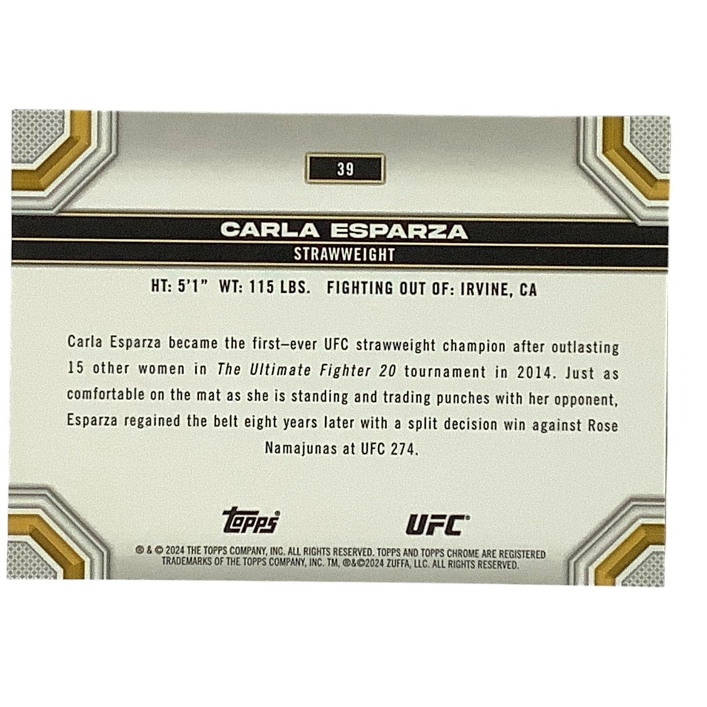 Carla Esparza, Strawweight, UFC Card 39, 2024 Topps Chrome UFC NM+
