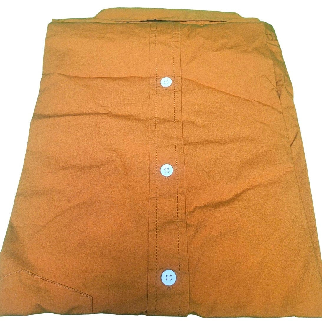 Goodthreads Standard-Fit Short-Sleeve Button-Down Stretch Poplin Shirt, Dark Caramel, Medium, NWT