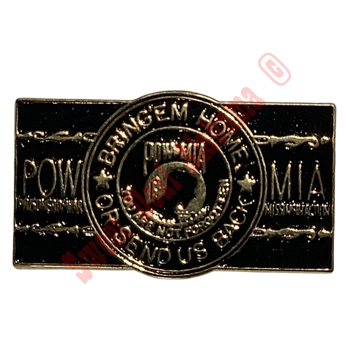 POW/MIA Emblem "Bring Em' Home or Send us Back"- Hat, Lapel Pin 5/8"H x 1-3/16"W
