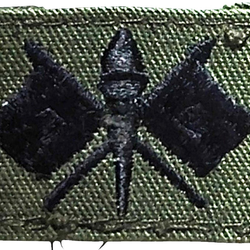 Pre-1989 Cap Device Subdued Embroidered Signal Corps ODG Sew-On 1.5" x 1"