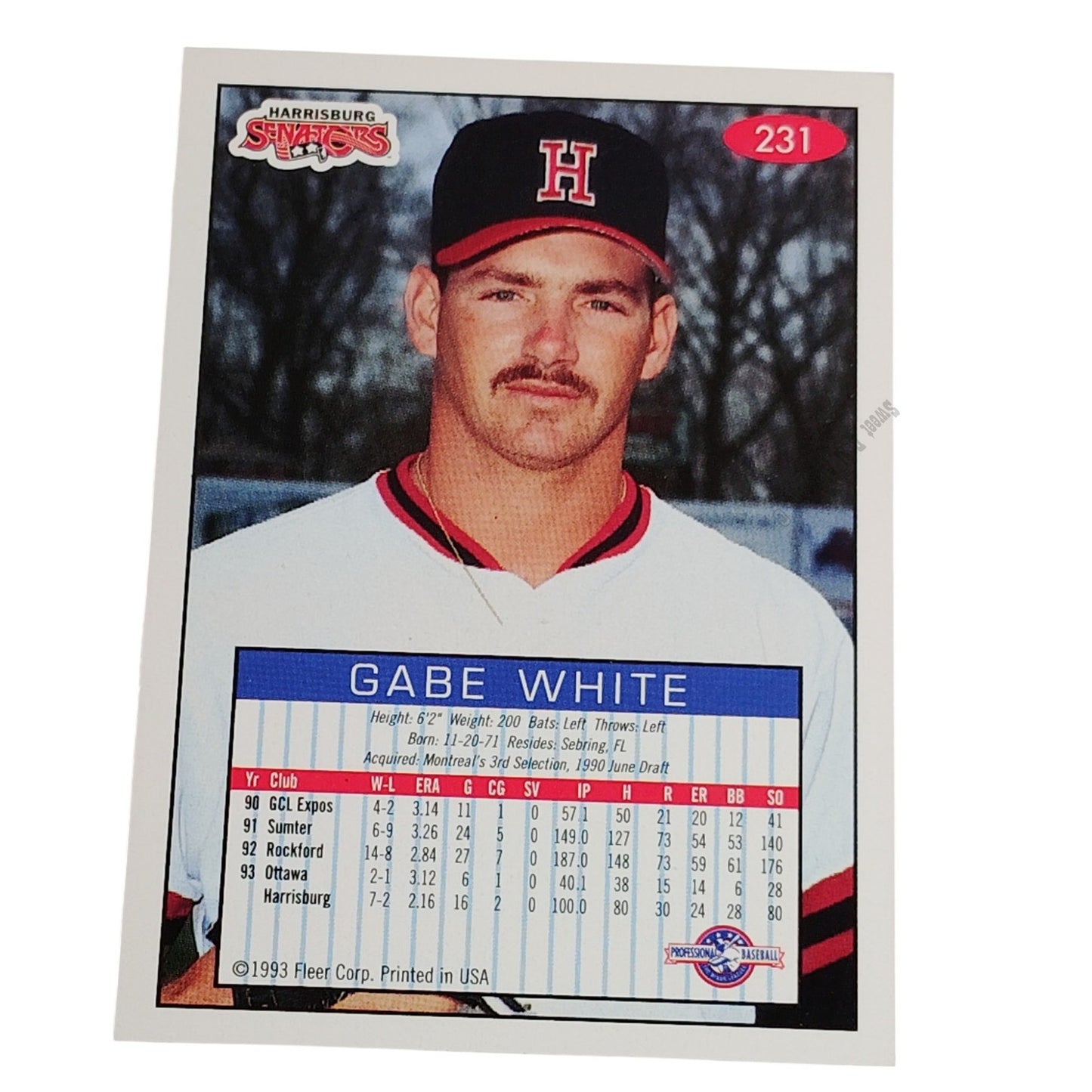 Gabe White, Harrisburg Senators, No. 231, 93-94 Fleer Excel Minor Leagues