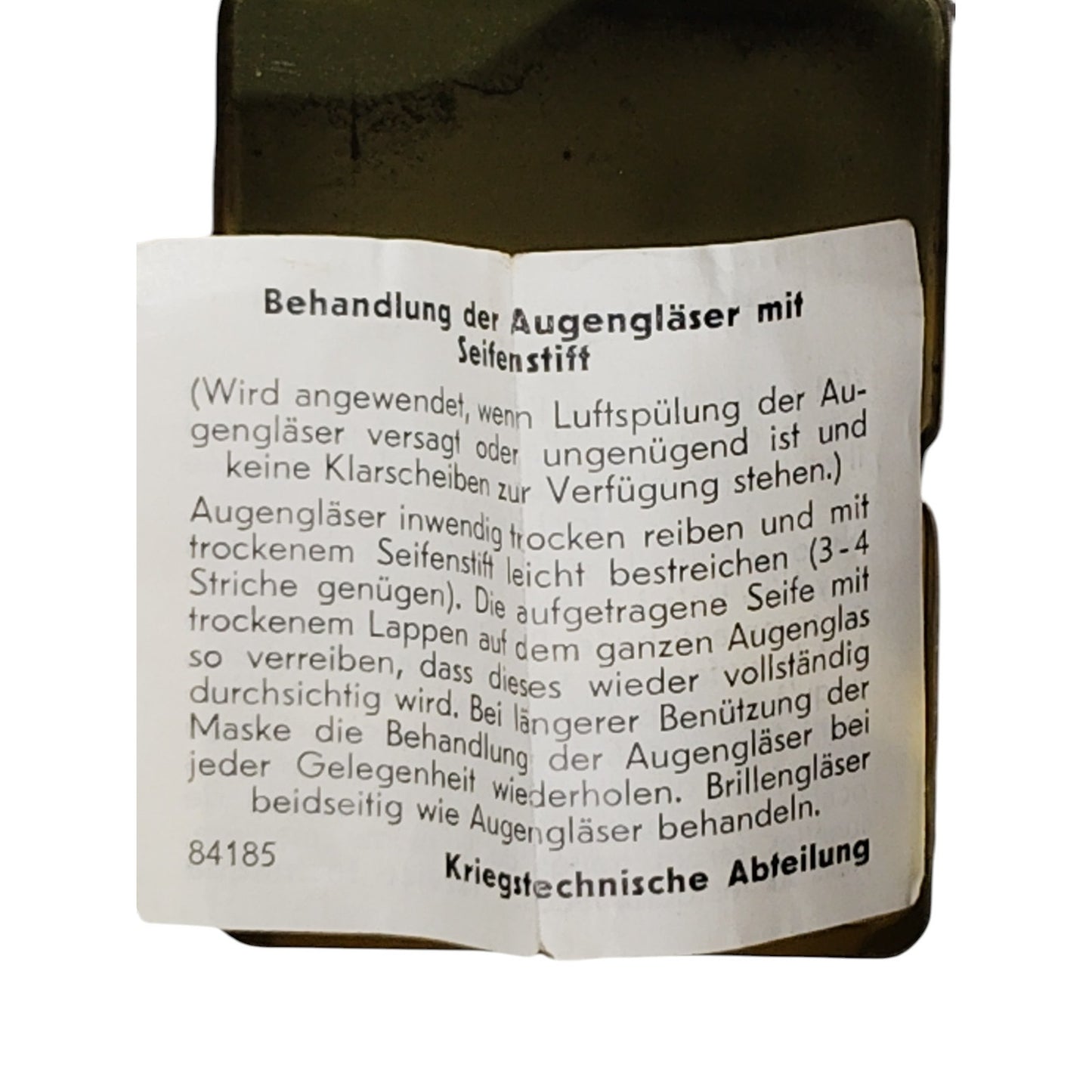 German Military Anti-Fog Eyeglass Soap Stick Treatment Kit – Gold Tin w/ Paperwork & Vial – WWII Era