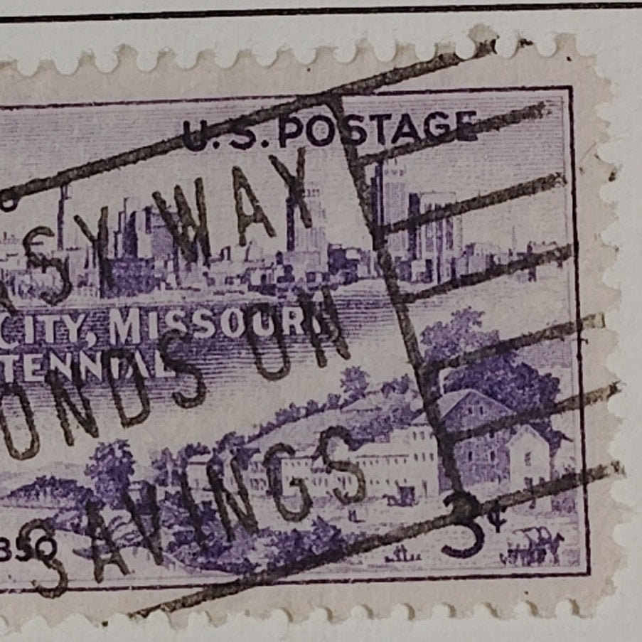 1950 3¢ Kansas City Centennial Stamp – Scott 992 – Riverboat & Skyline