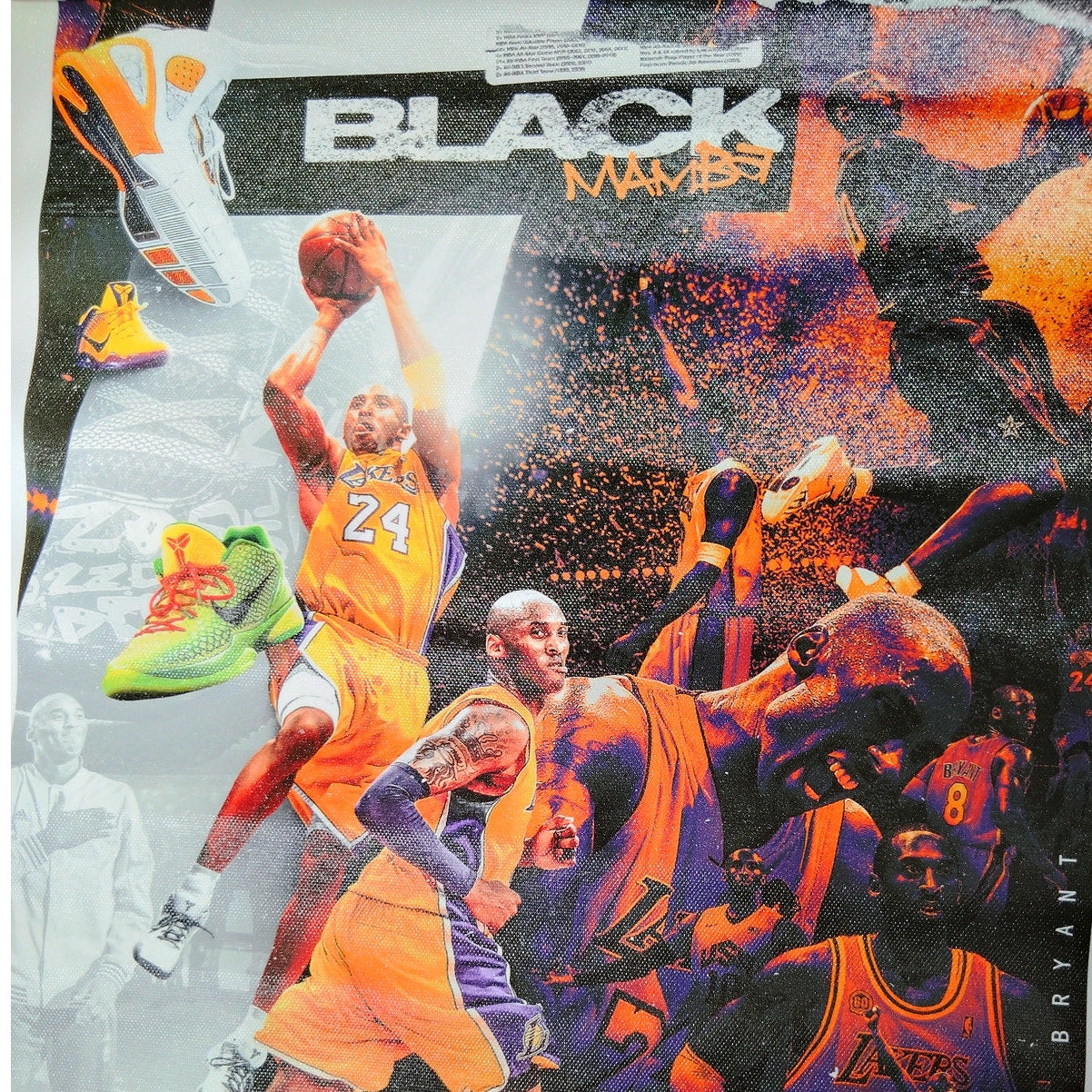 Kobe Bryant Black Mamba Poster – Basketball Wall Art Canvas Print 12x18" (Unframed)
