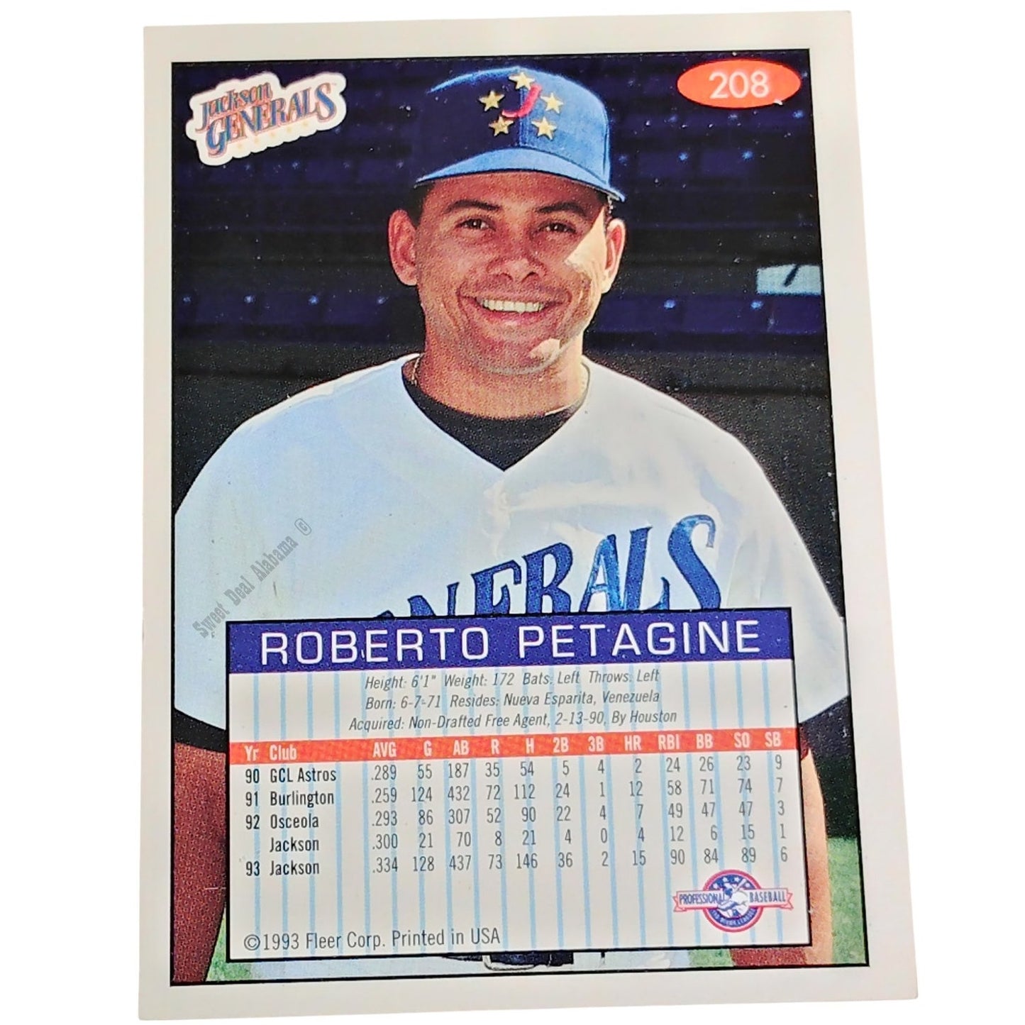 Roberto Petagine, Jackson Generals, No. 208, 93-94 Fleer Excel Minor Leagues