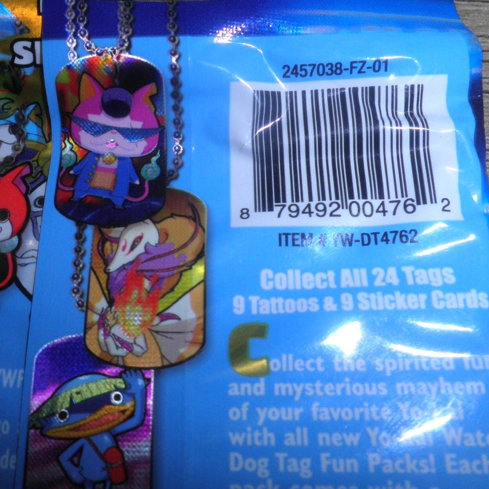 2-PKs, 2015 Yo-Kai Watch Dog Tag Packs - Chain, Tag, Sticker Card, Tattoos