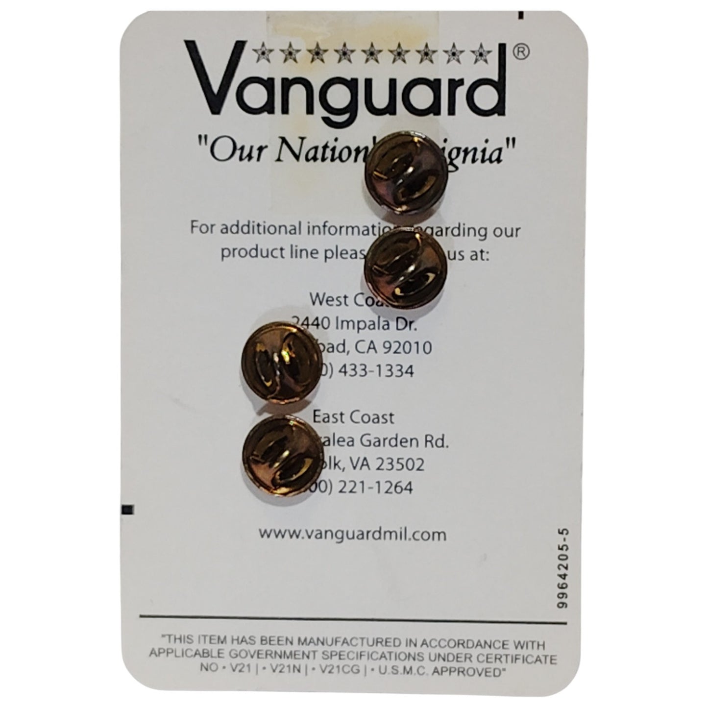 Vanguard Coast Guard Collar Devices, E6 Petty Officer, Metal Insignia – 1" x ¾"