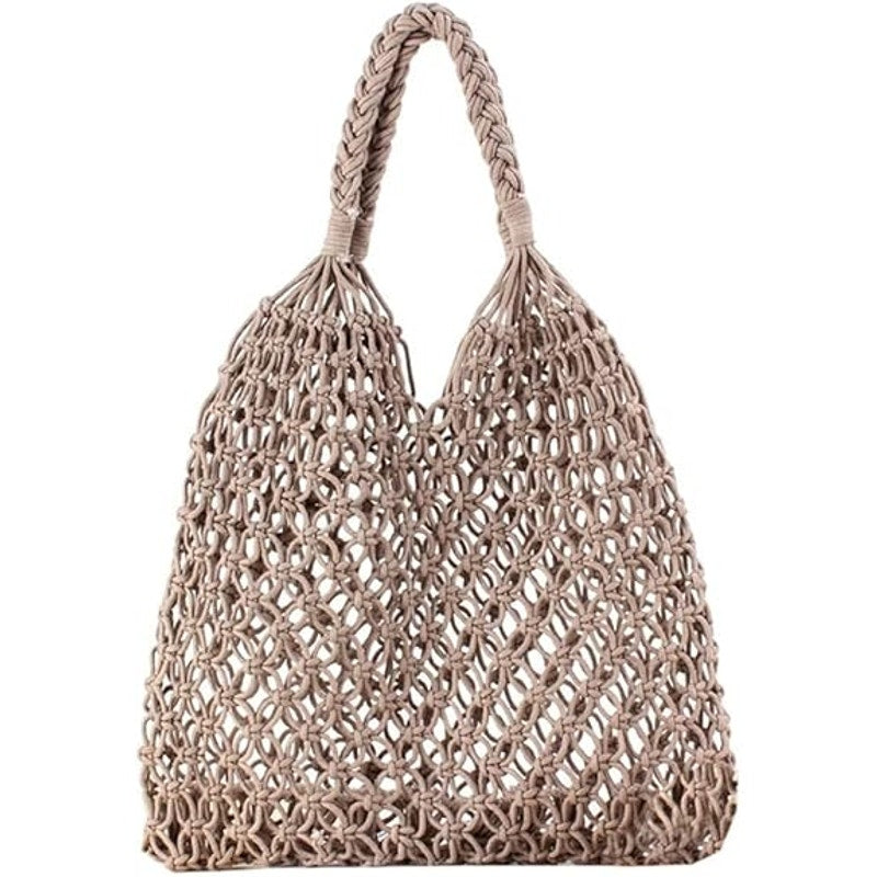 Retro Women Tassel Hand, Shoulder Tote Bag, Natural Beige, 15.07" x 11.81"