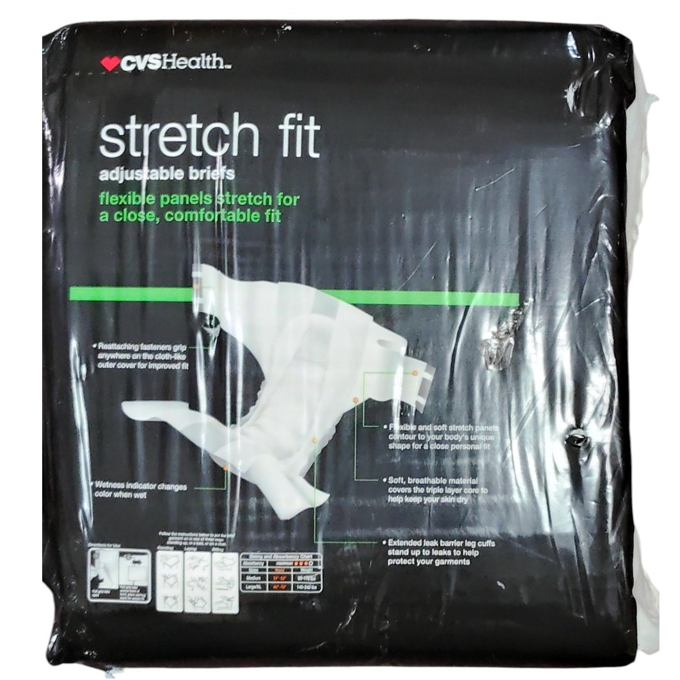 Stretch Fit Adjus. Briefs LG/XL, 140–240 lbs, 40"–70"W, Unisex, 60 CT (3 Pks/20)