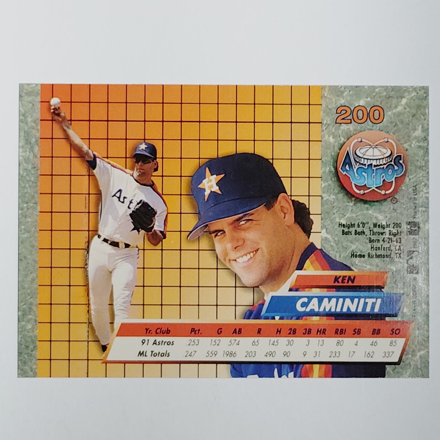 1992 Fleer Ultra Ken Caminiti #200 Houston Astros 3rd Base -Rainbow Jersey VG/EX