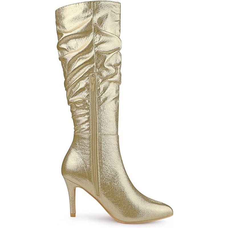 Allegra K Women's Gold Metallic Pointed Toe Slouch Stiletto Heels Knee High, 6.5