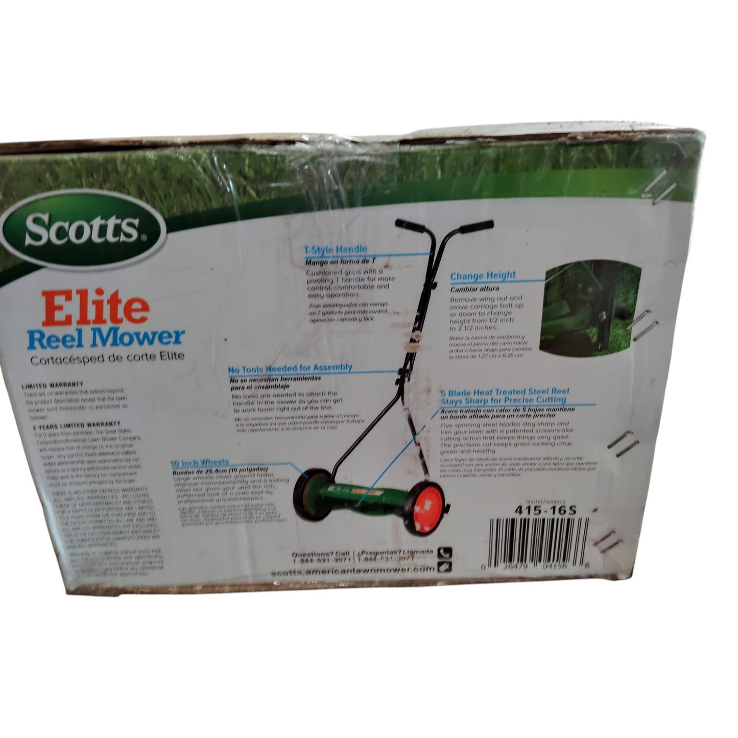 Scotts 415-16S Push Reel Lawn Mower 16" – Manual Grass Cutter, 5-Blade, Green