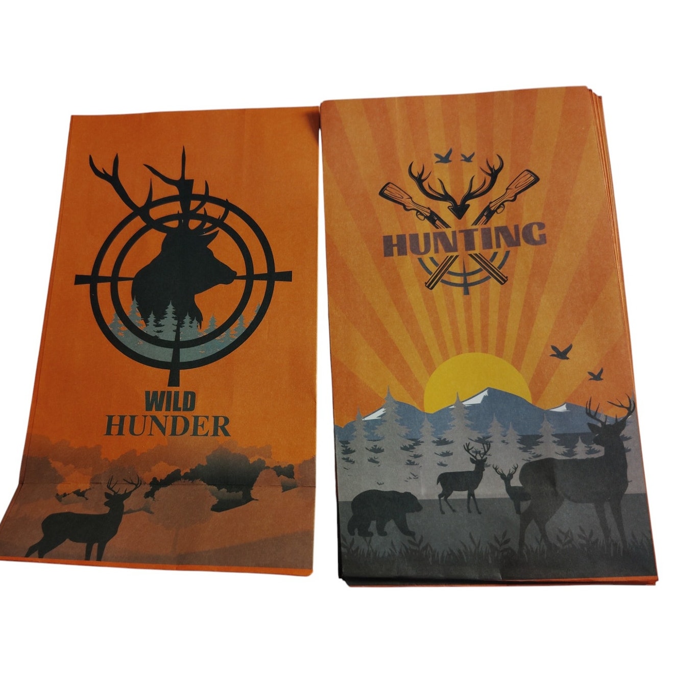 12Pcs Hunting Party Favor Bags - Camo Gift Bags w/ Deer Stickers - All Occasions