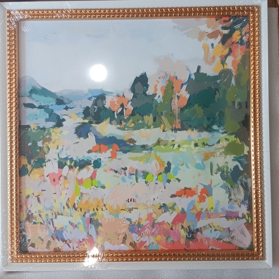 ArtbyHannah Gold Framed Canvas Wall Art – 16x16" Vintage Landscape
