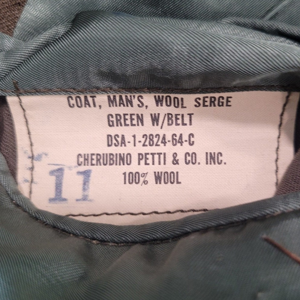 1964 U.S. Army Wool Serge Coat – Size 37L, Red Discharge Chevrons on Sleeves