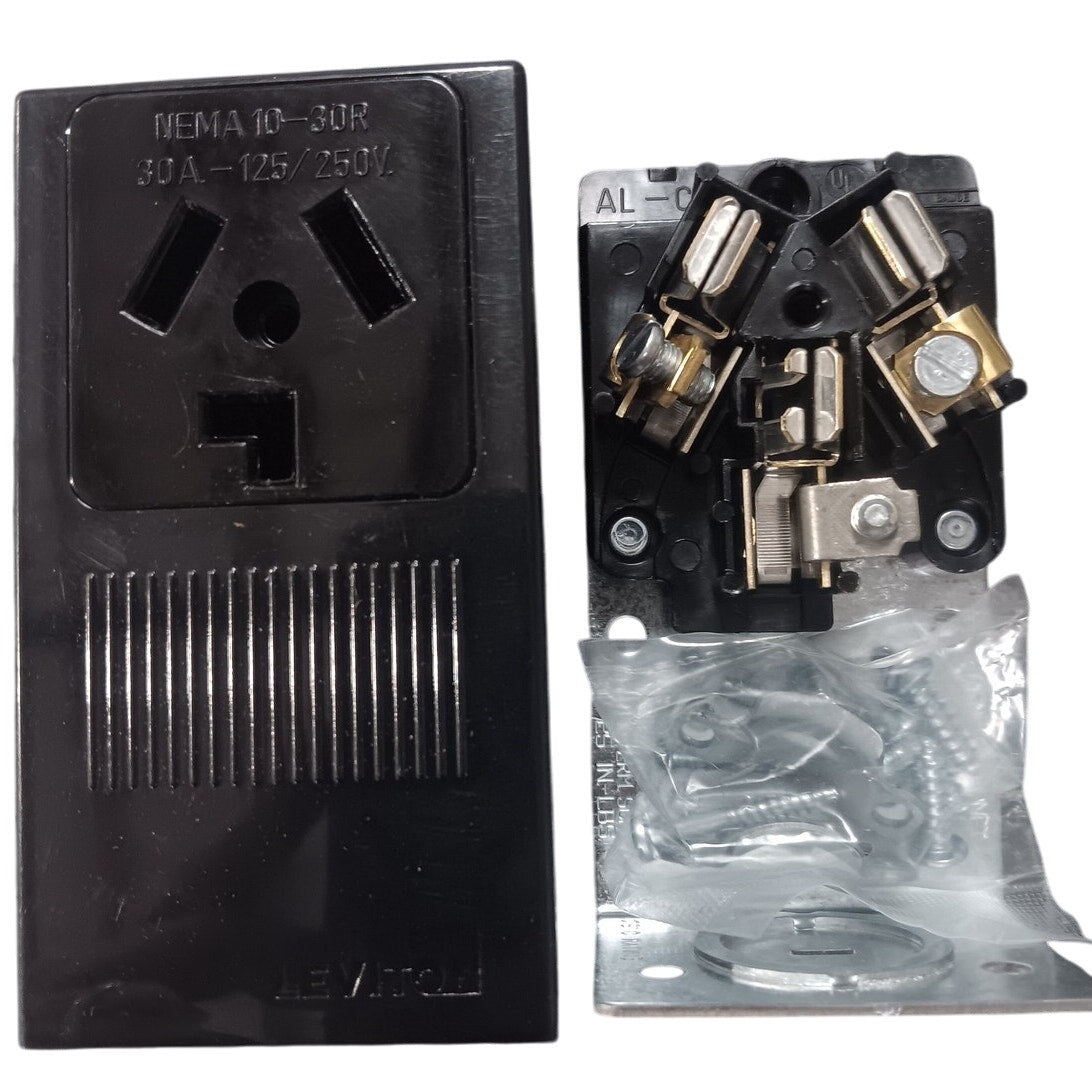 Leviton 30 Amp Surface Mount Power Single Outlet, Black 5054-P00