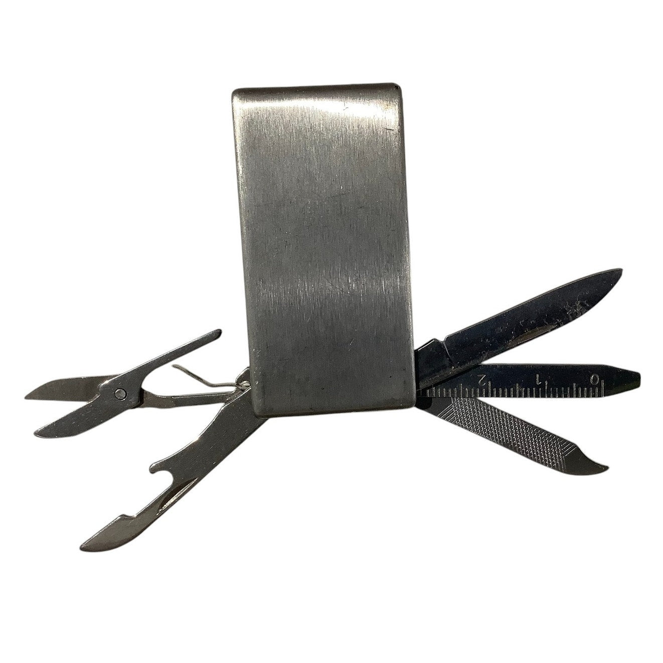 Silver Metal 5 Tool Pocket Utility Tool, Money Clip, Belt Clasp Clip, EUC