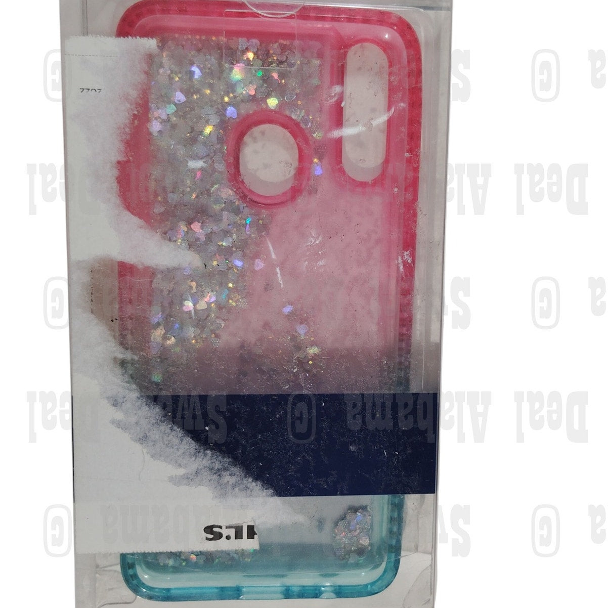 Cellphone Case For Samsung Galaxy A20s, Pink/Aqua w/ Glitter/Hearts Quicksand