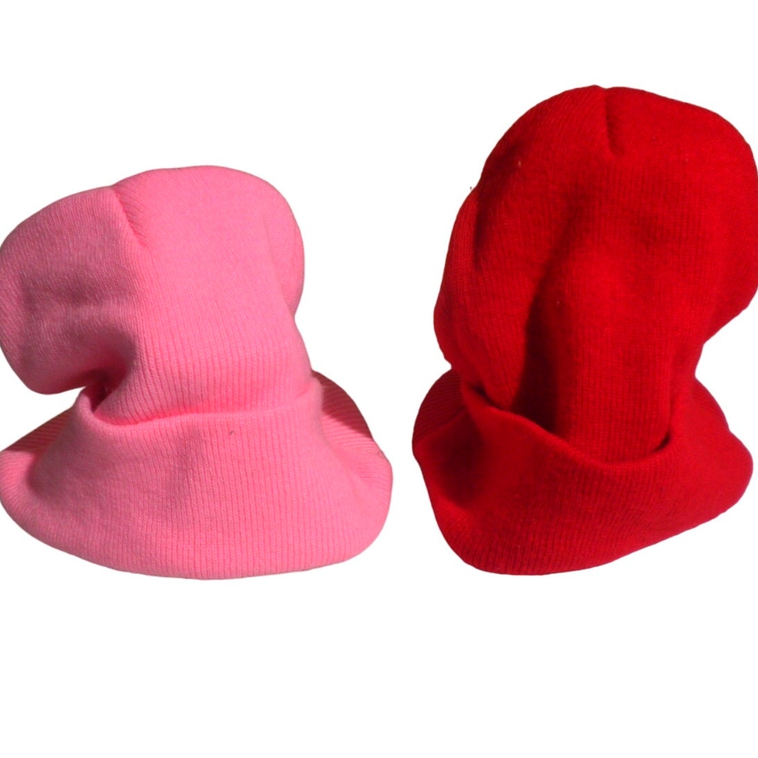 2 Cuff Beanie Visor Derby Caps, 1 Red & 1 Pink, 100% Acrylic, Cuff Style Caps