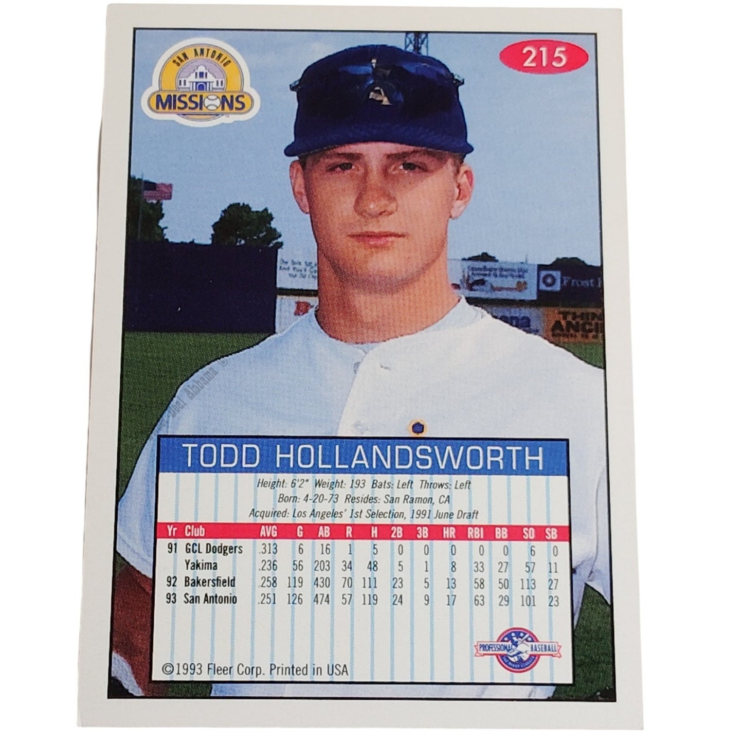 Todd Hollandsworth, San Antonio Missions, No. 215, 93-94 Fleer Excel Minor Leagues
