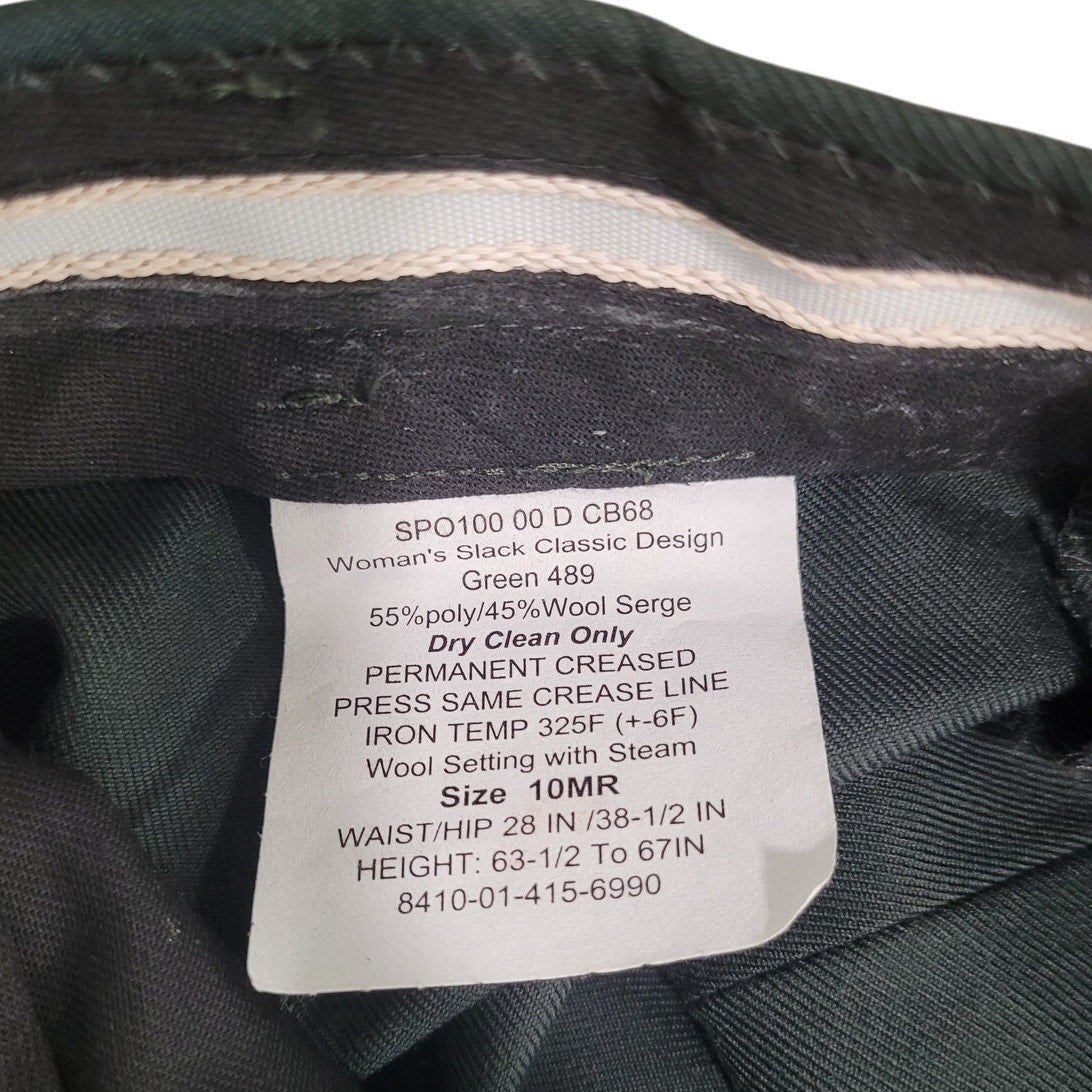 US Military Women’s Dress Slacks - Size 10MR - Green Shade 489 - Poly/Wool Serge