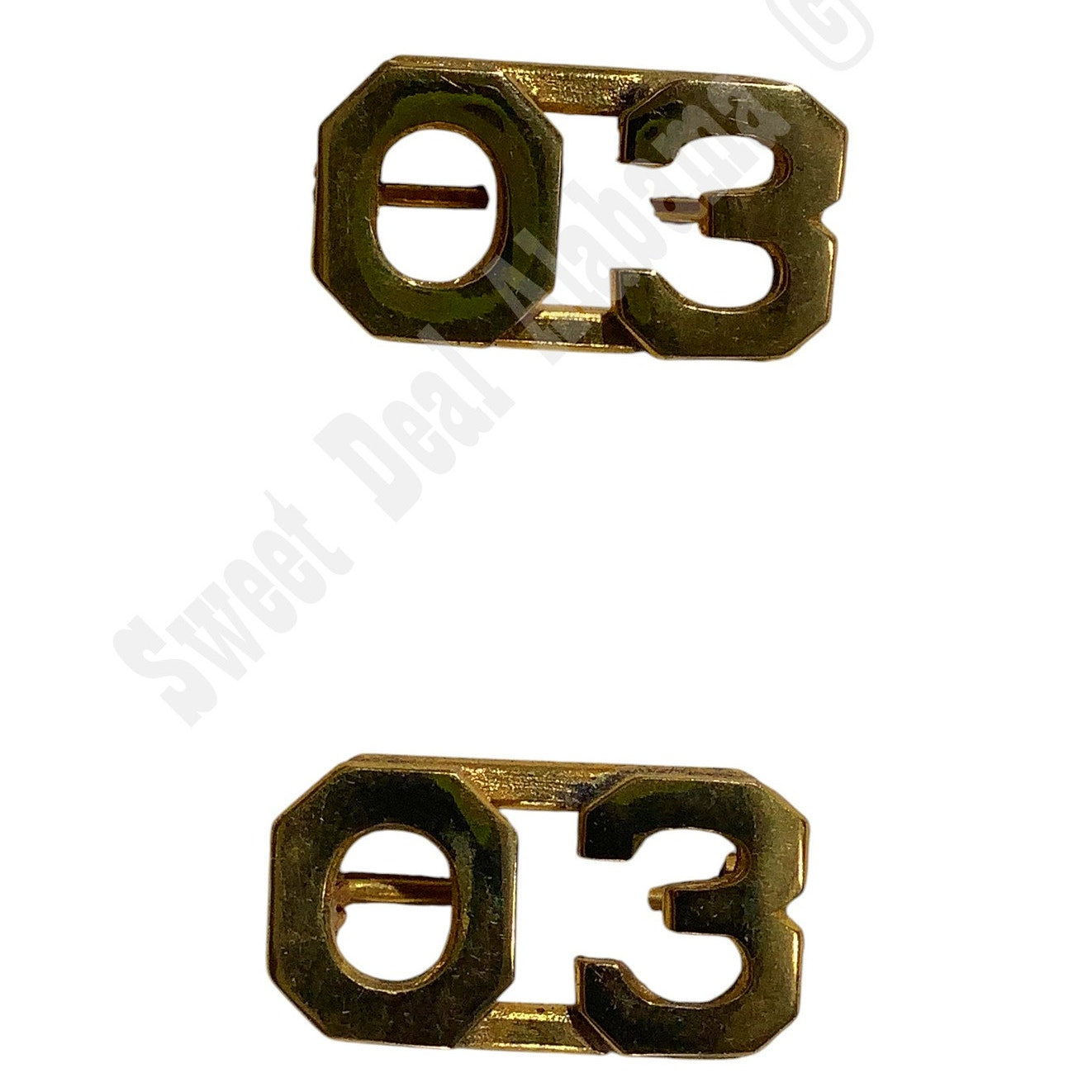WWI Era Numeric "03", Brass Military C-Clasp Hat / Lapel / Collar Pins Set 3/8"H
