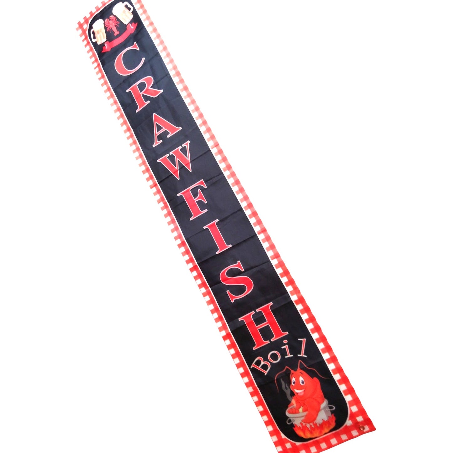 Crawfish Boil Tapestry, Red Polyester 12"x71" – Indoor/Outdoor Seafood Boil Decoration