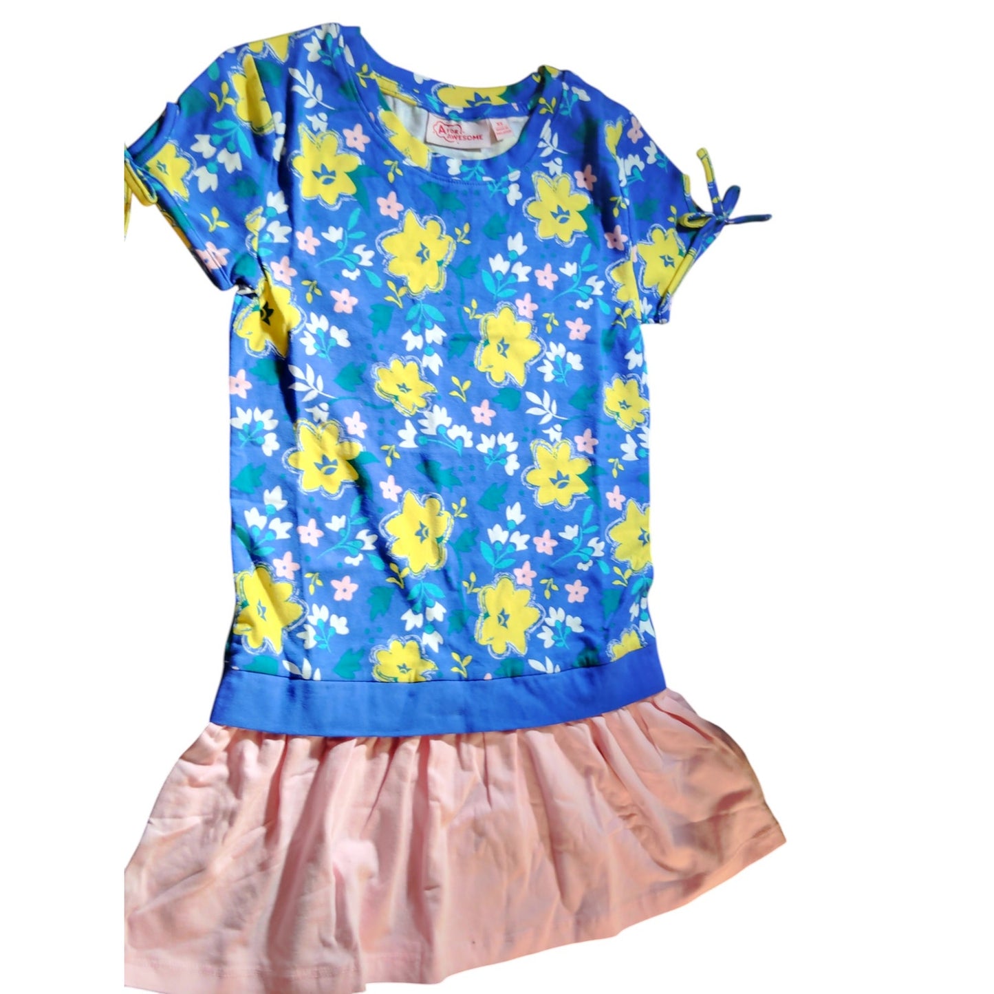 A for Awesome Cotton Blend S/S Dropwaist Casual Dress, XS Ellis Blue Floral NWOT