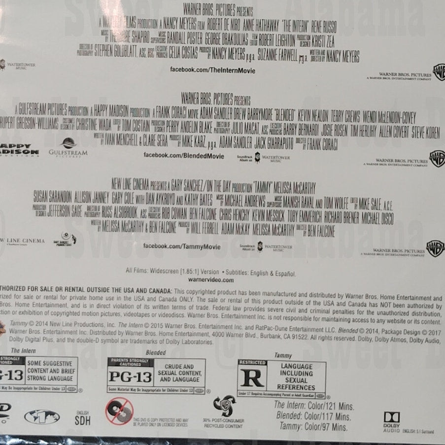 Warner Bros. Triple Feature of Movies Collection – The Intern, Tammy, Blended