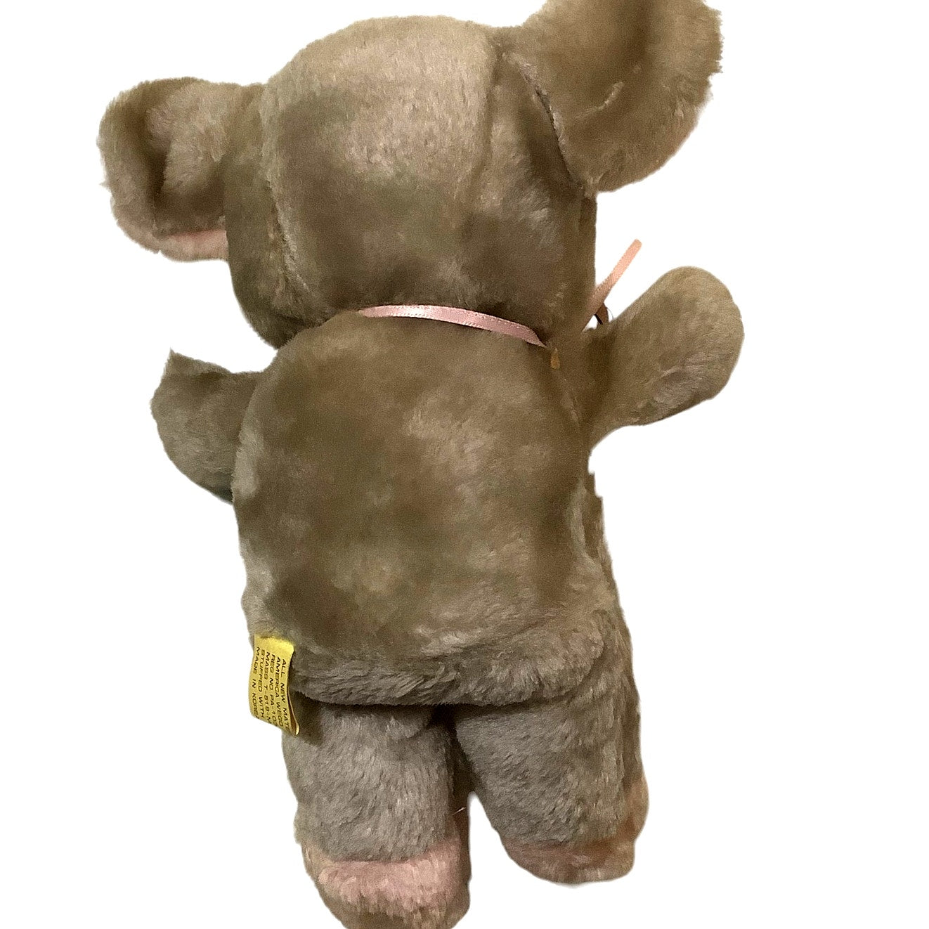 VTG 1968 America Wego 9" Plush Mouse, Gray/Pink in EUC, w/ Whiskers & Ribbon Bow