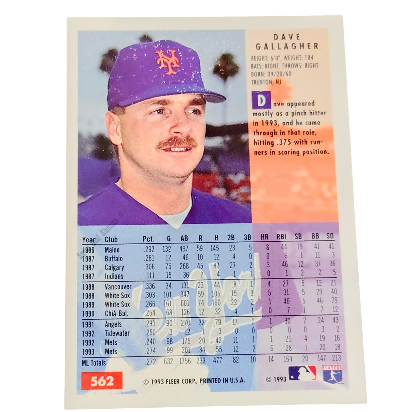 Dave Gallagher, New York Mets, #562, 1994 Fleer Baseball Collector's Card