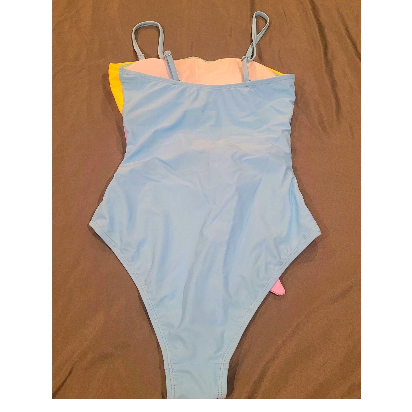 Viottiset Ruched One Piece Tummy Control High Cut Cheeky Blue/Yellow, S (4-6)