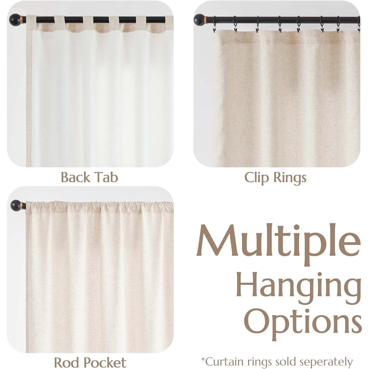 Linen Beige Curtains Panels Drapes, Each 50"W x 90"L, Light Filtering, 2 Panels