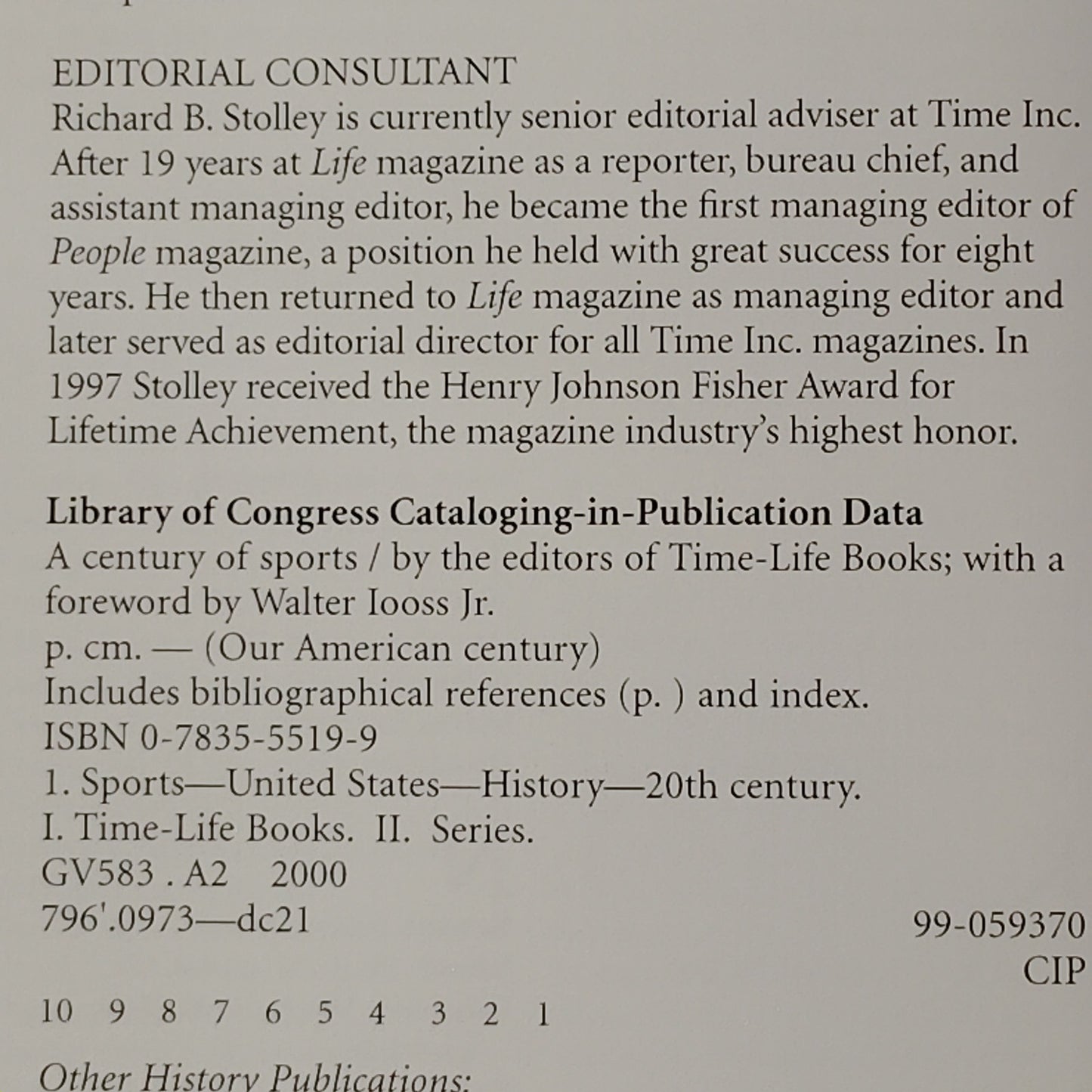 Time-Life Books A Century of Sports: Our American Century (HC 1999) History Book