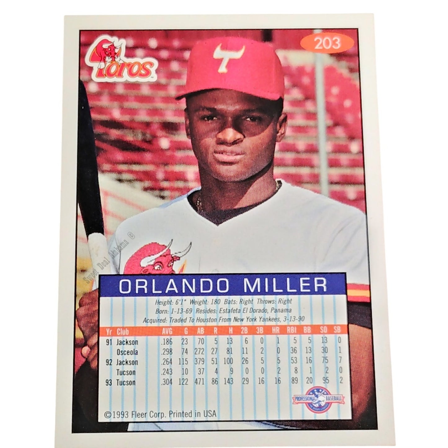 Orlando Miller, Tucson Toros, No. 203, 93-94 Fleer Excel Minor Leagues