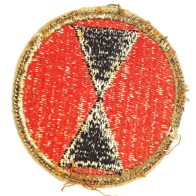US Army 7th Infantry Division WWII Hourglass Patch – Vintage Cut Edge 2‑1/2"
